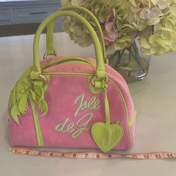 Vintage Juicy Couture Pink and Green Satchel Y2K Terry Bowling Bag - Picture 14 of 15